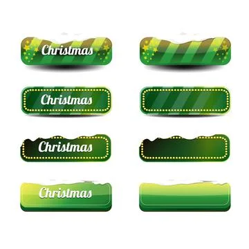 Christmas vector green glossy buttons set isolated on white background. Web Stock Illustration