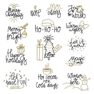 Christmas vector hand drawn quotes with illustrations Stock Illustration