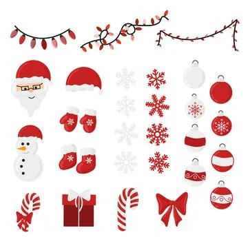 Christmas vector holiday decoration bundle red elements collection 스톡 일러스트