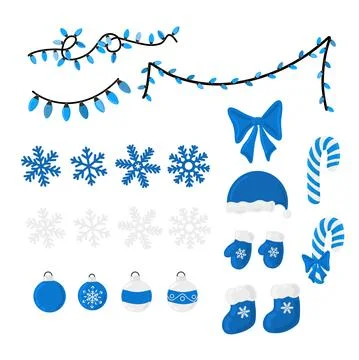 Christmas vector holiday decoration bundle blue elements collection Stockillustratie