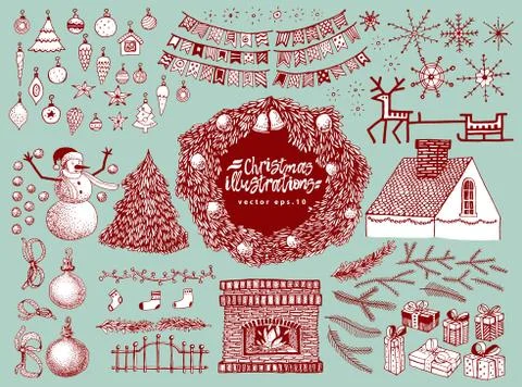 Christmas vector illustration set in sketch style. Stock Illustration