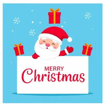 Christmas vector illustration of smiling Santa Claus holding a sign Stock Illustration