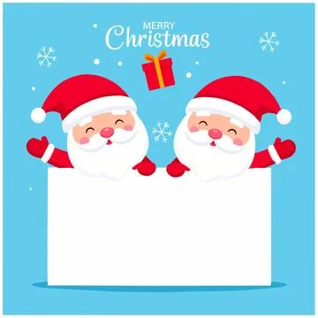 Christmas vector illustration of two smiling Santa Clauses holding a sign Stock Illustration
