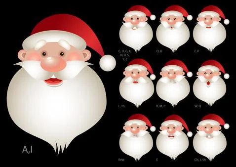 Christmas vector lip sync set with cartoon Santa Claus isolated on black back Illustration
