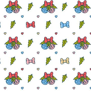 Christmas vector pattern balls and leaves, heart on a transparent backgroun.. Stock Illustration