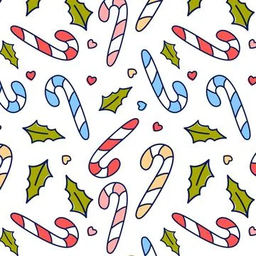 Christmas vector pattern of candies and leaves on a transparent background,.. イラスト素材