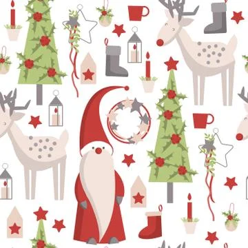Christmas  vector pattern. Santa Claus and deer. Stock Illustration