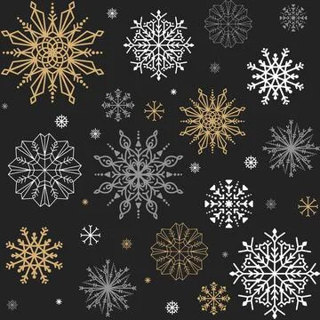 Christmas vector pattern of snowflakes on a black background 库存插图
