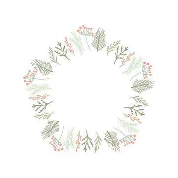 Christmas vector Pentagonal wreath. Winter red berries on evergreen branche.. Stock Illustration