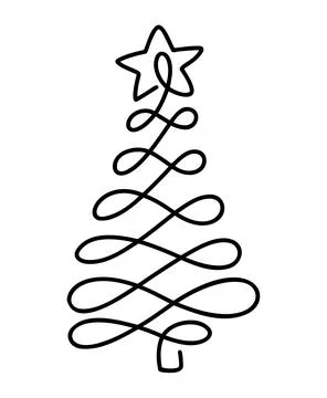 Christmas vector pine fir tree line art with star. Continuous one line drawing Illustrazione stock