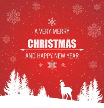 Christmas vector red background with deer Stock Illustration