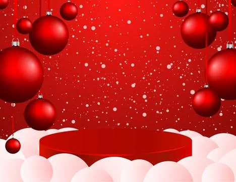 Christmas vector red illustration, 3D podium with snow drifts. Stock Illustration