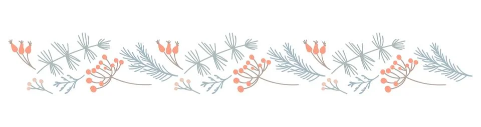 Christmas vector seamless border with pine branches and berries creating a re Stock Illustration