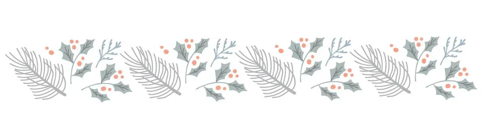 Christmas vector seamless border with pine branches and berries creating a re Illustrazione stock