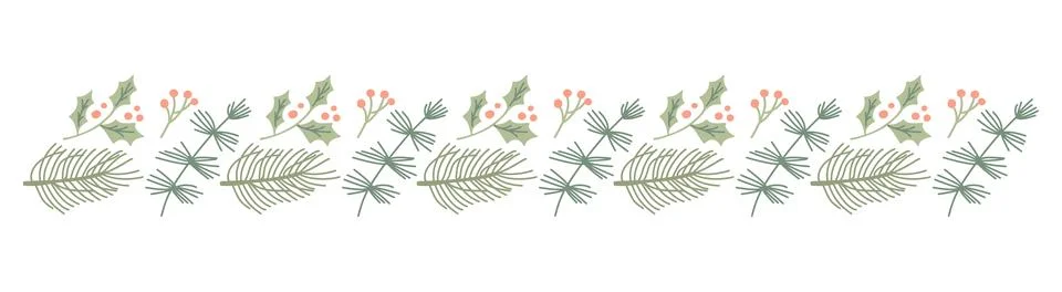 Christmas vector seamless border with pine branches and berries creating a re Stock Illustration