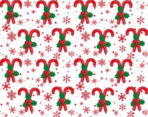 Christmas vector seamless pattern with candy canes and snowflakes. Background Illustrazione stock