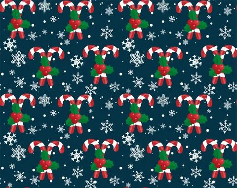 Christmas vector seamless pattern with candy canes and snowflakes. Background Illustrazione stock
