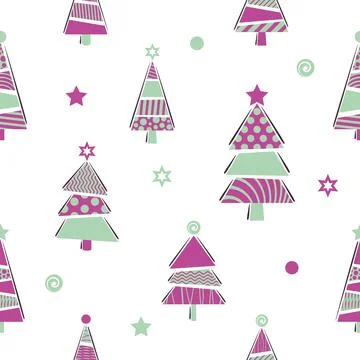 Christmas vector seamless pattern with cute trees 库存插图