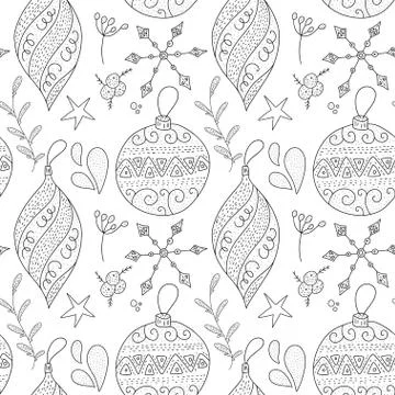 Christmas vector seamless pattern with detailed holiday illustrations. Stock Illustration