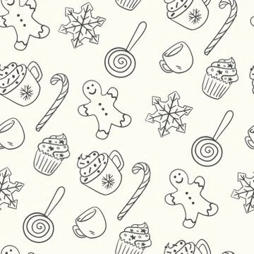 Christmas vector seamless pattern. Endless texture. Lineart. New Year. Stock-Illustration