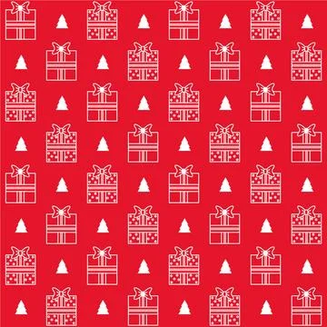 Christmas vector seamless pattern with gift boxes and Christmas tree on red b イラスト素材