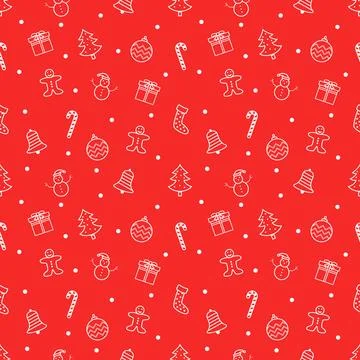 Christmas vector seamless pattern with gift boxes and snowflakes on red bac.. Stock Illustration