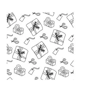 Christmas vector seamless pattern with gifts, scissors and labels, Stock Illustration