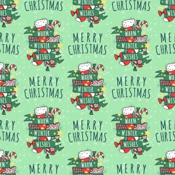 Christmas vector seamless pattern New Year hand drawn card design style holiday Stock Illustration
