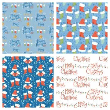 Christmas vector seamless pattern New Year hand drawn card design style holiday Stock Illustration