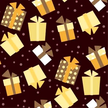Christmas vector seamless pattern with presents and snow in golden colors Stock Illustration