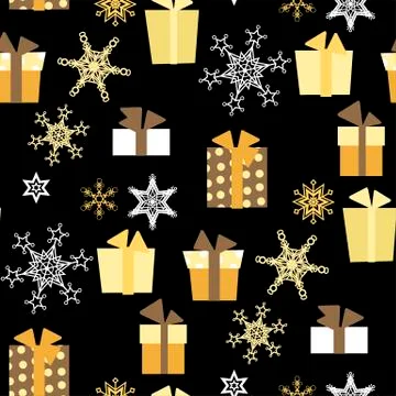 Christmas vector seamless pattern with  presents and snowflakes Stock Illustration