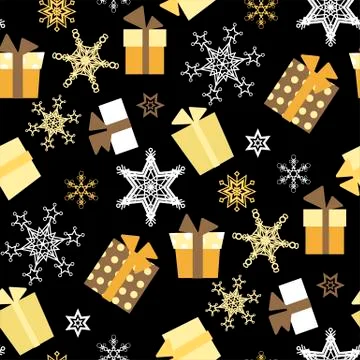Christmas vector seamless pattern with  presents and snowflakes Stock Illustration
