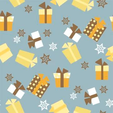 Christmas vector seamless pattern with  presents and snowflakes Stock Illustration