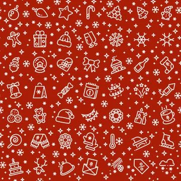Christmas vector seamless pattern with xmas holiday outline icons Stock Illustration