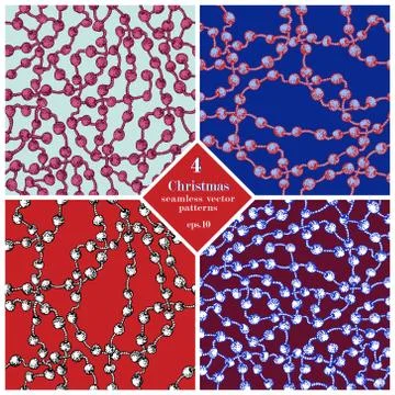 Christmas vector seamless patterns set. Four decorative backgrounds with hand Stock Illustration