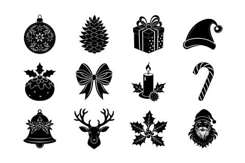 Christmas vector silhouette elements bundle Stock Illustration