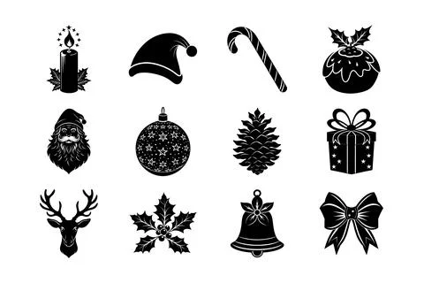 Christmas vector silhouette elements bundle Stock Illustration