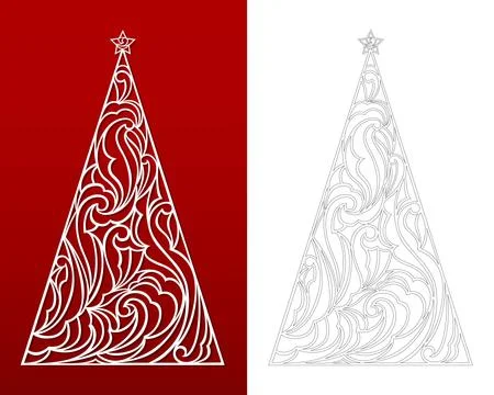 Christmas vector tree with star. Template for laser, paper cutting. Stock Illustration
