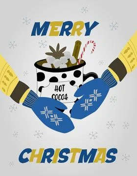 Christmas vector with a white cocoa mug on a light background Stock Illustration