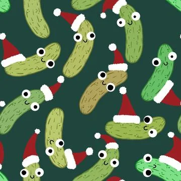 Christmas vegetable seamless cucumber pattern for wrapping paper and fabrics Stock Illustration