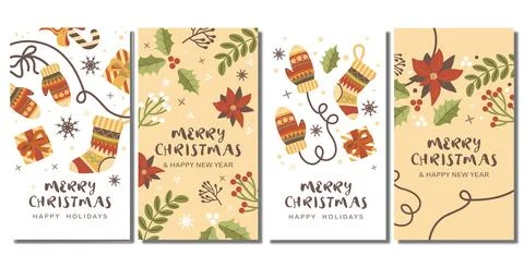 Christmas vertical banner vector set of banners hand drawn new year christmas Stock Illustration