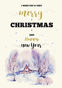 Christmas vertical frame vector card with winter landscape greet Stock Illustration