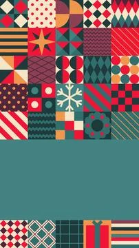 Christmas Vertical Teal Geometric Patchwork Patterns Gift Copy Space Stock Illustration