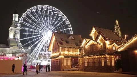 Christmas Village. Christmas tree Ferris wheel. Kyiv. Ukraine. January 2022 Stock Footage