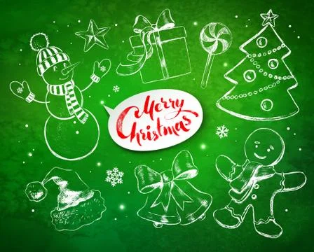 Christmas vintage set with festive objects Stock Illustration
