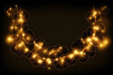 Christmas warm gold garland lights over dark background, holidays, christmas Stock Illustration