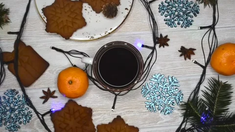 Christmas warming beverage coffee and christmas decoration at home lifestyle Stock Footage 145680729