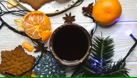 Christmas warming beverage coffee and christmas decoration at home lifestyle Stock Footage 145680834
