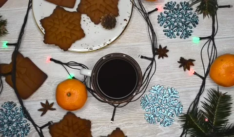Christmas warming beverage coffee and christmas decoration at home lifestyle Stock Footage 145680835