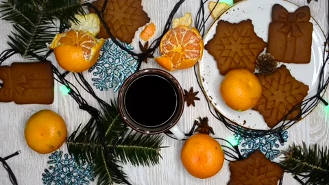 Christmas warming beverage coffee and christmas decoration at home lifestyle Stock Footage 145680974